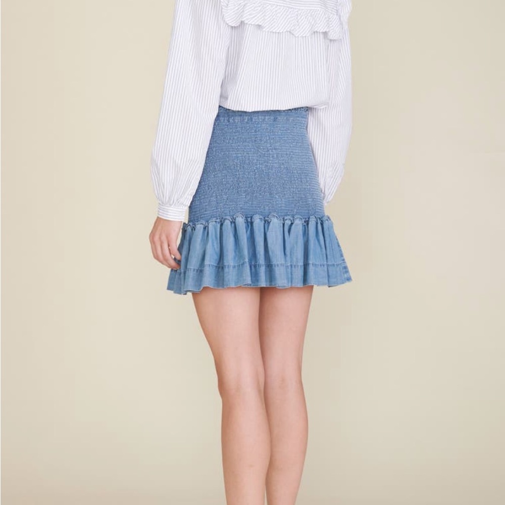 Veronica Beard Aloya Smocked chambray skirt